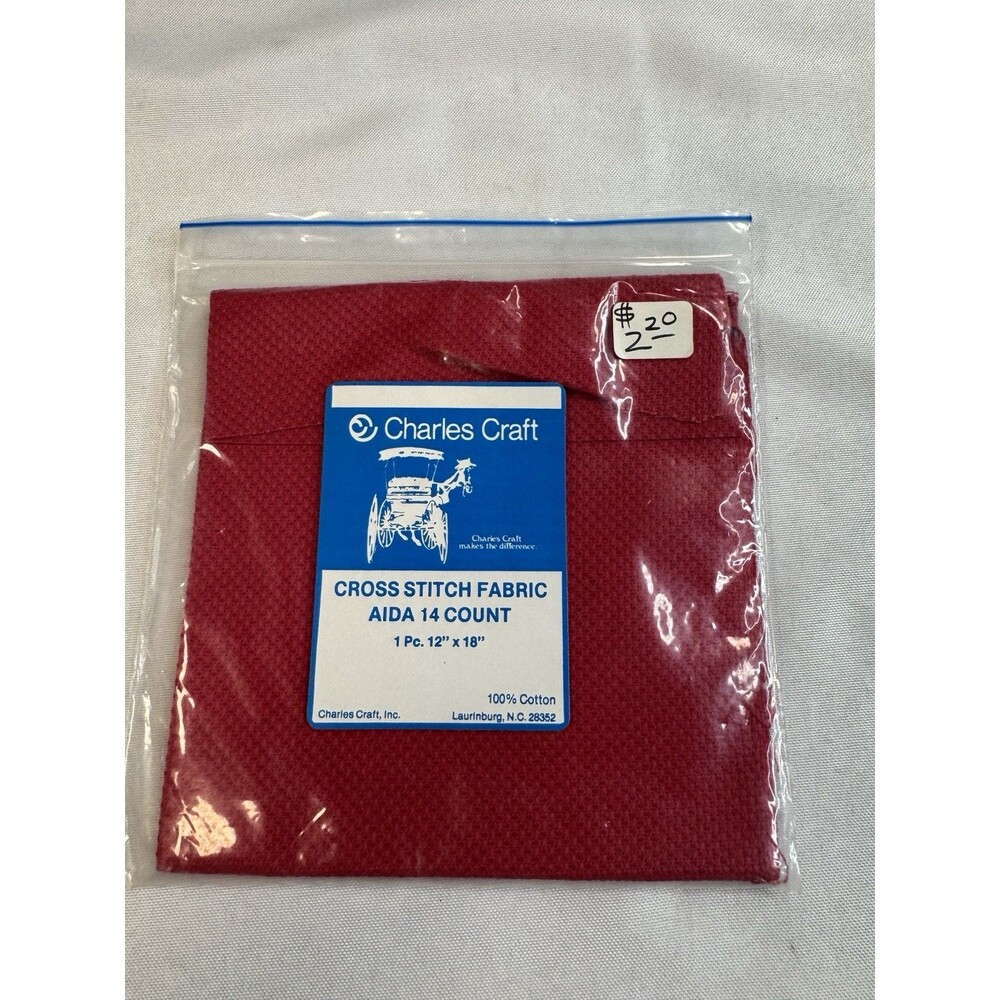 Vintage Charles Craft Red Aida Cloth 14 Count Cross Stitch Fabric Remnant Craft